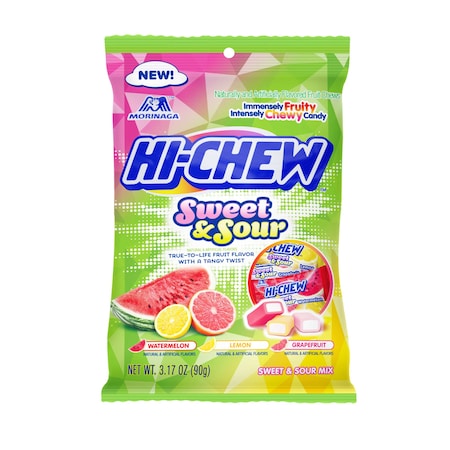 Hi-Chew Sweet & Sour Mix 3.17 oz. Peg Bag Grapefruit Lemon & Watermelon, PK6 45120